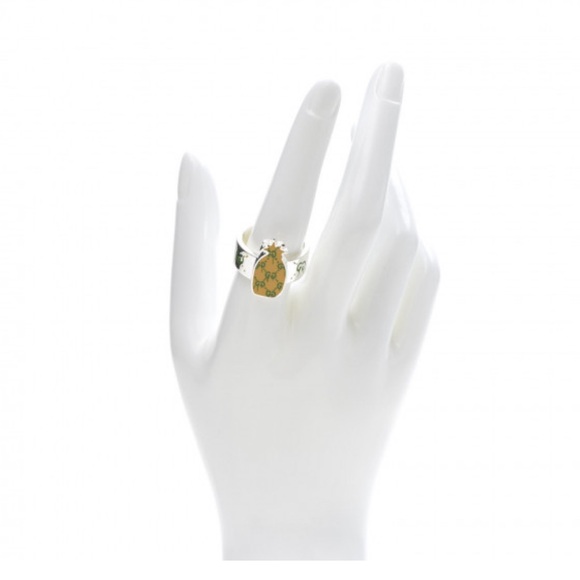 NWOT authentic Gucci Sterling Silver Enamel GucciGhost Pineapple GG Ring us6 - Picture 2 of 16
